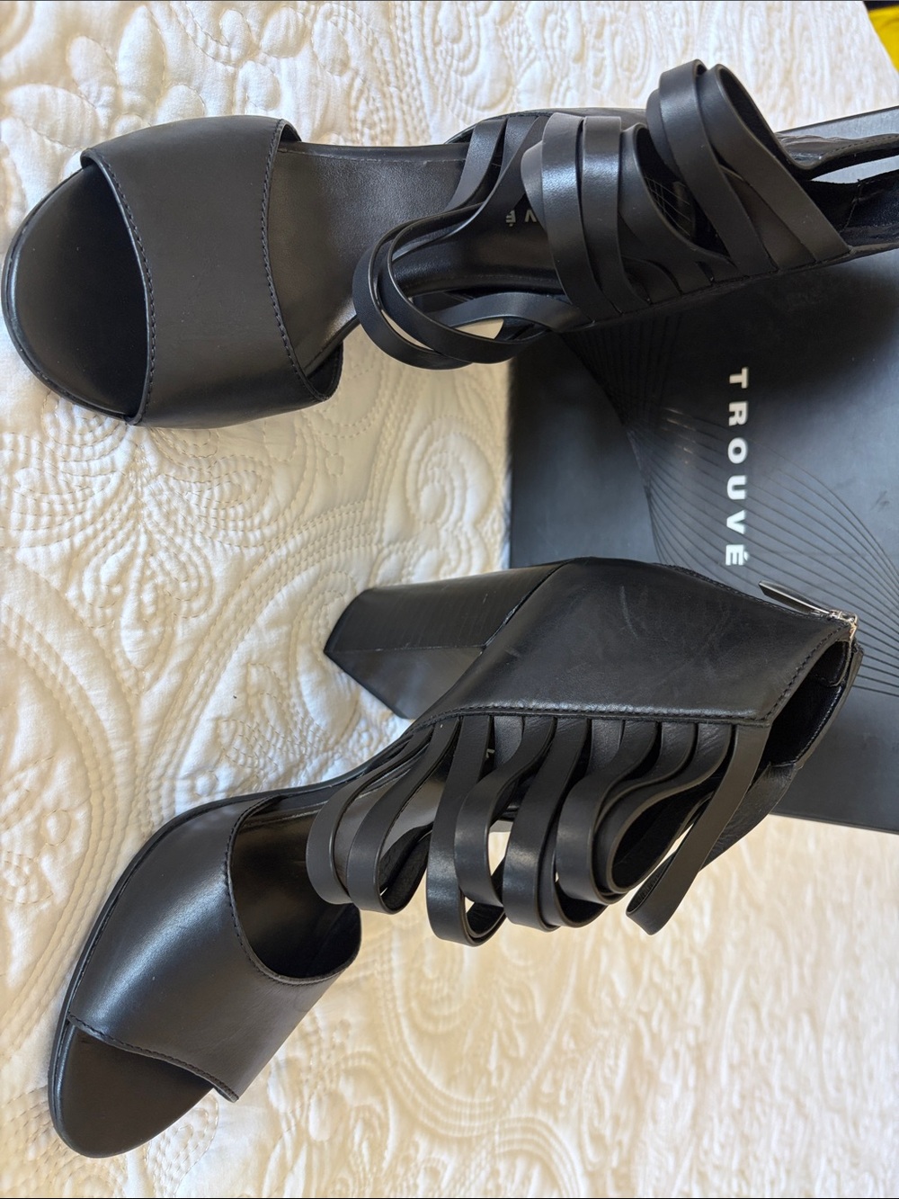 Trouvé Black Strappy Fringe Block Heel Sandals